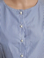 Women’s Blue & White Striped Midi Dress with Ruffle Sleeves