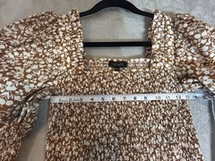 1 State Brown Floral Smocked Mini Dress Cottagecore Boho Prairie Western Sz S