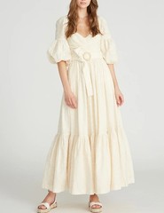 AMUR Etta Belted Ivory Jacquard Maxi Dress Puff Sleeve Wedding Guest NWT 2