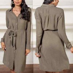 MICHAEL STARS Cotton Gauze Belted Button Down Shirt Dress CLEO Sz M in Olive