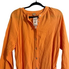 NWT Magaschoni thigh length full sleeve button up orange cream dress Size M