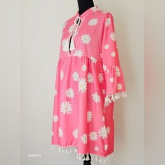UNBRANDED And No Size With PTP 21.5 in (M) Pink Daisy Dress with Tassel Accents