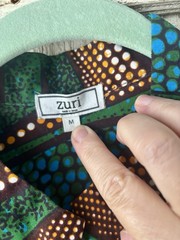 Zuri Kenya Green Blue Brown Wavy Print Cotton Button Front Dress Tunic Medium