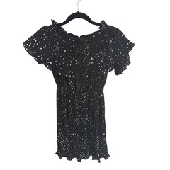 River Island Petite Black Star Print Pleated Dress Size 10 Astronomy Celestial