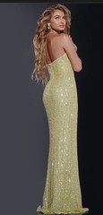 Jovani light green Solid V-Neck Strapless Sequin Slit Long Gown Dress 12 $700