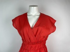 Iro Women&rsquo;s Red V-Neck Short Sleeve Billow Ruffle Linen Mini Dress 34