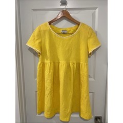 Vintage 1990s Maternite’ Yellow Maternity Mini Dress Daisy Embroidered Trim L