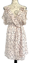 ALYTHEA NEW Women&rsquo;s Pink Floral Chiffon Ruffle Wrap Dress Cold Shoulder Lined M