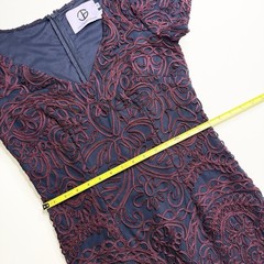 JS Collections Short Sleeve Soutache Cocktail Dress Navy Blue Burgundy Sz 4 NWT