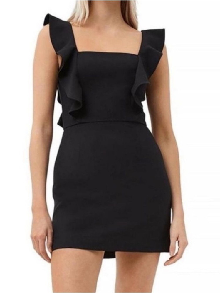 French Connection Black Ruffle Strap Mini Dress