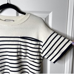 Tuckernuck XXS White/Navy Striped Knit Frenchie T-Shirt Dress Crew Neck Cotton