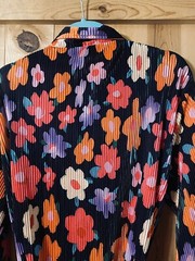 Black Flower Button Up Shirt Dress LARGE w/belt Hippie Flower Child
