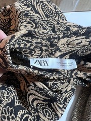 Zara Black beige Patterned fitted ruched Midi sweater Dress Size Medium Large