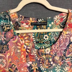 Peruvian Connection Dress S Orange Green Floral Colorful Artsy Summer Boho