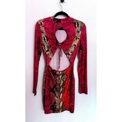 SHEIN Pink Snakeskin Print Open Back Mock Neck Bodycon Mini Dress Size 6 M