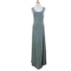 Soft Surroundings Dress Womens S Small Gray Azure Polka Dot Low Cut Back Maxi