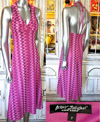 Betsey Johnson Vintage New York Y2K 90s Open Woven Knit Pink Midi Halter Dress S