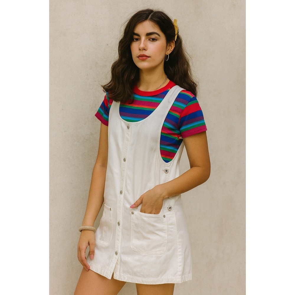 Express Compagnie Internationale Vintage White Jumper Dress Side Pocket M NWT