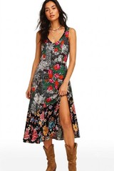 Maeve Anthropologie Floral Mixed Print Midi Dress Viscose Side Zip Womens 2 Boho