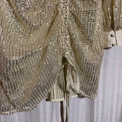 ASOS Sequin Mini Dress Champagne Gold Ruched Faux Wrap Open Back 0 Cocktail