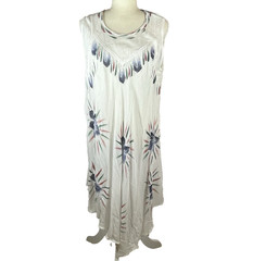JESSICA TAYLOR White Blue Floral Sheer Sundress Beach Cover-Up Gauzy Boho OSFM