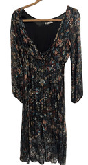 Elena Baldi Italy 100% Silk Blend Midi Dress, Black Floral Multi Color SIZE XS
