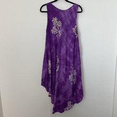 Advance Apparels Midi Dress Women OS Purple Tropical Palm Tree Print Hippie Boho