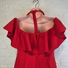 Rare London Red Off Shoulder Ruffle Dress Womens UK 12 Choker Frill Party Dress