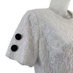 Vintage Bill Blass Evening Dress Womens 10 White Lace Black Bow Open Back 90s