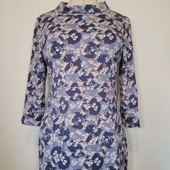 White Stuff Floral Shift Dress Front Pockets Roll Boat Neck Size 12