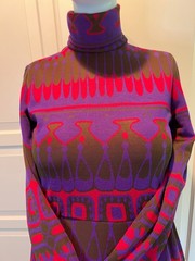 VINTAGE Mod STATEMENT Dress Womens 1960s Knit Turtleneck Long Sleeve Full Length