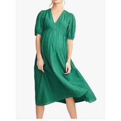 HATCH Dress Womens Size 1 Green Melanie Maternity Polka Dot Midi Puff Sleeve