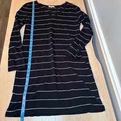 Piko 1988 Womens Striped Long Sleeve V-Neck Cotton Mini T-Shirt Dress Black