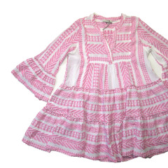 NWT Devotion Twins Ella Tunic in Neon Pink Blue White A-line Tiered Mini Dress L