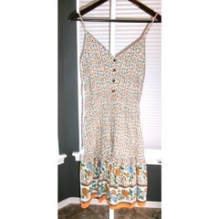 Boho Floral Border Print Midi Dress Button Front Sleeveless Women&rsquo;s M