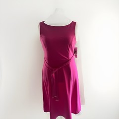 NEW DKNY Pink Solid Knit Boat Neck Sleeveless Belted Long A-Line Dress 12