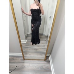 Black Sequin Strapless High Slit Evening Gown Formal Dress Size M