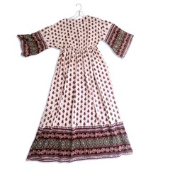 Styli Fleur De Lis Boarder Boho Maxi Dress 3/4 Sleeves Womens Paisley Large
