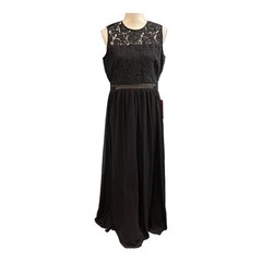 Truth Fable Dress Black Sheer Lace Bodice Chiffon Maxi Size XL Event Prom Gala