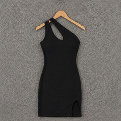 NWOT Naked Wardrobe XL Black One Shoulder Bodycon Mini Dress Front Slit