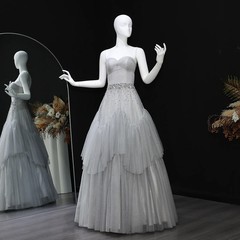 Ruffles Evening Dress Crystal Strapless for Women Wedding Party Ball Gown Custom