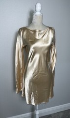 Zara x KAIA GERBER Cream Satin Effects Mini Shift Dress Long Bell Sleeve New M