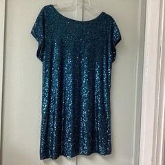 Cable & Gauge Blue Sequin Short Sleeve Shift Dress Women&rsquo;s M Party Cocktail New