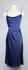 Forever 21 Navy Satin Slip Dress Cowl Neck Lace Up Back Elegant Bridesmaid Glam