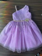 One-Shoulder Purple Sequin Tulle Dress with Flower Detail Disney Rapunzel Size 3
