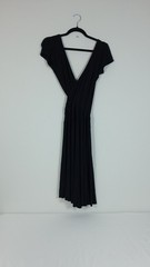 Black Jersey Knit Wrap Dress Size M/L 100% Cotton Knee Length Stretch