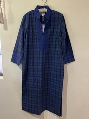 NEW STS SAIL TO SABLE sz XL Maxi Tunic Caftan Dress Long Sleeve Blue Tartan d8