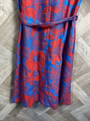 Ladies HOBBS Blue & Red Floral 100% Linen A Line Dress Summer Tie Waist Size 8