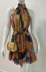 New! Zimmermann Ninety Six Smock Patchwork Dress Size 0 / XS, Silk Halter