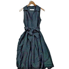 Zara Basic Black Light Denim Wash Tie Waist Dress Size Large